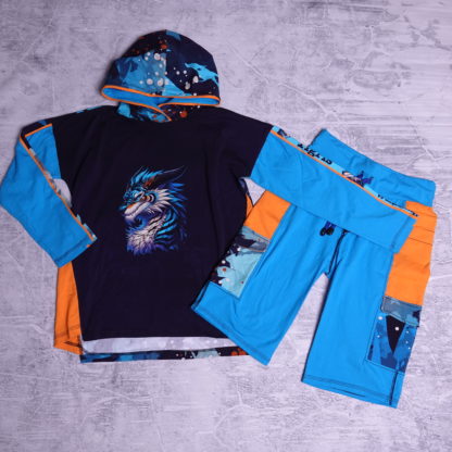 Blue tiger oversized hoody maat 12 jaar (152) met over de knie shorts