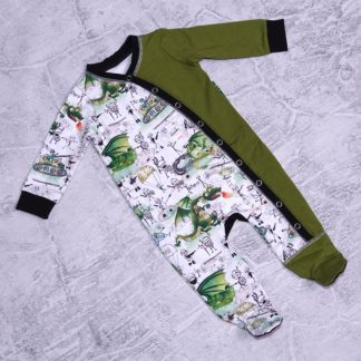 Green dragon footie romper maat 3/6 maanden (62/68)