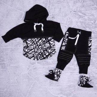 Zwart wit krabbel baby setje maat newborn met 3" booties
