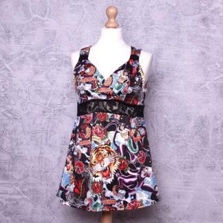 Tattoo print Boobielicious top size L (40 ) US 10 UK 12 brushed poly