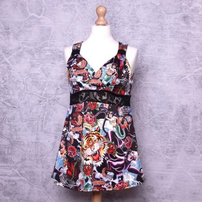 Tattoo print Boobielicious top size L (40 ) US 10 UK 12 brushed poly