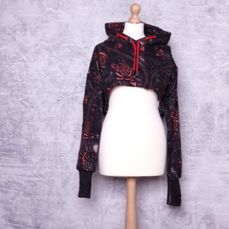 Leather look and roses  Honey top met capuchon maat L (40) US 10 UK 12 )
