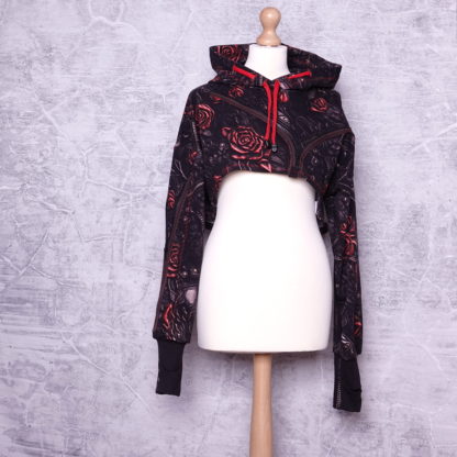 Leather look and roses  Honey top met capuchon maat L (40) US 10 UK 12 )