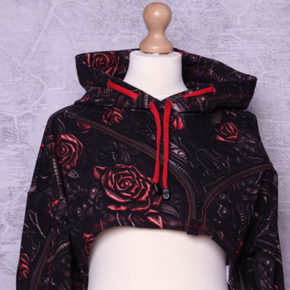 Leather look and roses  Honey top met capuchon maat L (40) US 10 UK 12 ) - Afbeelding 2