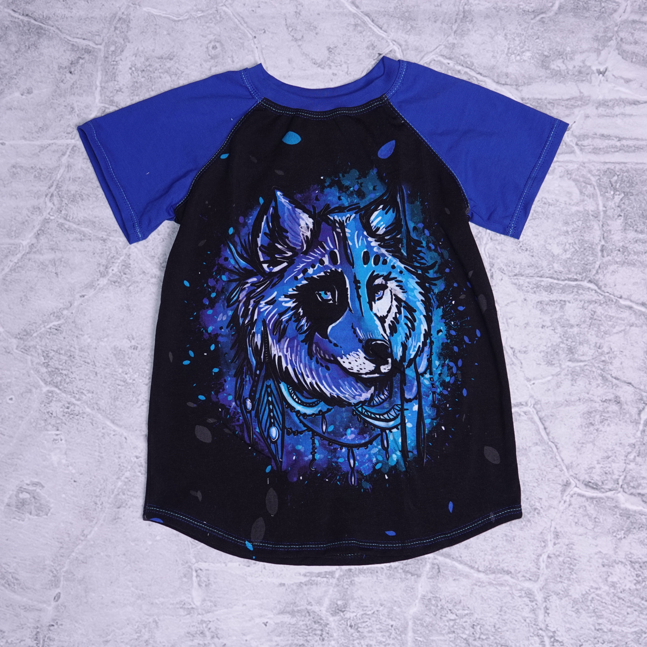 Wolf raglan t-shirt 7-8 jaar maat 122-128